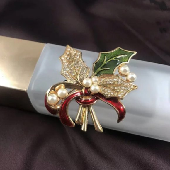 🍏50% OFF/3+...Holly Leaves Christmas Brooch - Picture 1 of 13